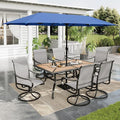 Sophia & William Patio Set with Umbrella Patio Dining Set for 6 with 13ft Rectangle Patio Umbrella Navy, 6 x Patio Chairs Grey, 1 Wood Like Outdoor Dining Table with Umbrella Hole for Lawn Garden