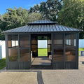 PURPLE LEAF 12' X 14' Solarium Sunroom Permanent Hardtop Gazebo Galvanized Steel Double Roof Aluminum Outdoor Screen House for Lawn Deck Backyard Grey
