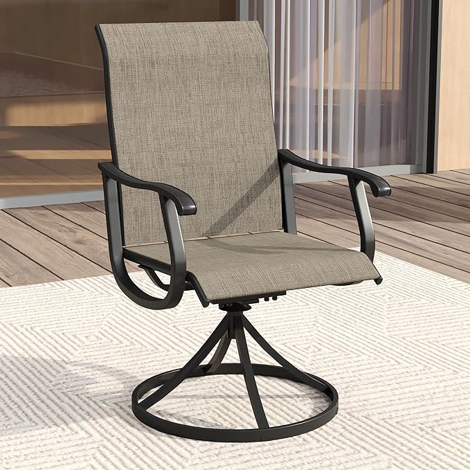 VICLLAX Patio Dining Set for 8, 9 Pieces Outdoor Furniture Includes 60" Round Patio Table with Umbrella Hole and 8 Outdoor Swivel Chairs for Lawn Garden, Walnut Tabletop and Mixed Brown Fabric