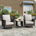 HERA'S HOUSE Outdoor Deck Furniture, High Back Wicker Patio Swivel Chairs with Rattan Table for Porch Balcony Lawn Garden, Grey