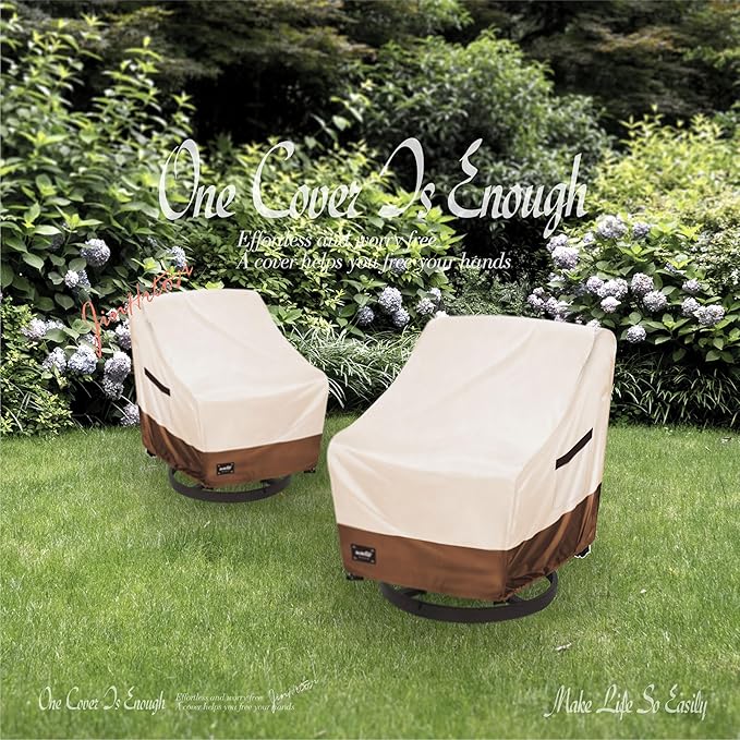 Outdoor Chair Covers 2 Pack, (33W x35D x38H inches)100% Waterproof Heavy Duty Patio Furniture Covers ,Outdoor Furniture Covers Waterproof for Patio Chair Covers,Beige&brown