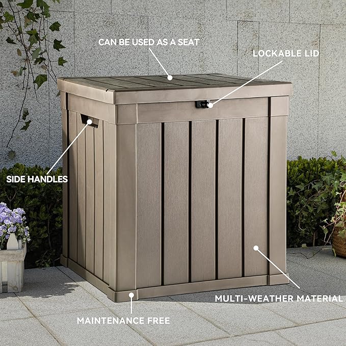 YITAHOME 51 Gallon Outdoor Storage Deck Box, Waterproof Resin Package Delivery and Storage Box with Lockable Lid for Patio Furniture Cushions, Pool Accessories, Garden Tools, Taupe