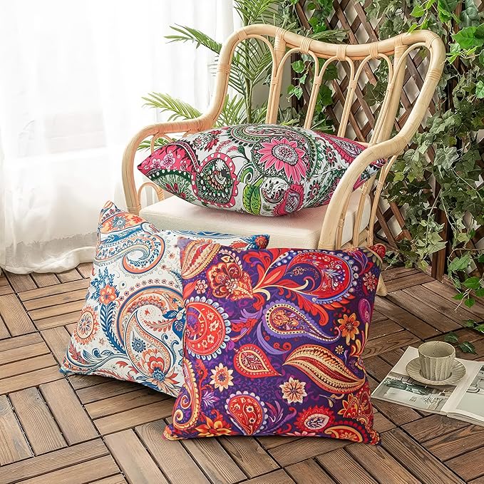Outdoor Pillows Set of 2, 18''×18''Waterproof Throw Pillow for Patio Furniture, Feathers and Down Filled Outside Decorative Pillows Inserts for Garden, Porch Swing, Couch and Sofa