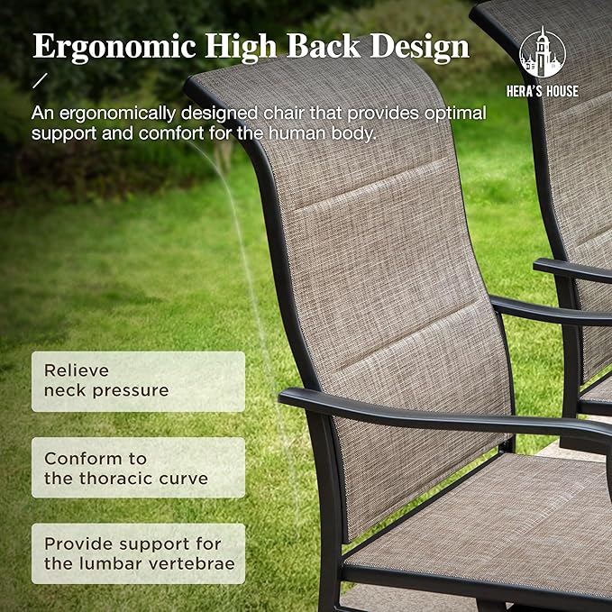HERA'S HOUSE Patio Outdoor Swivel High-Back Rocking Chairs of 6, Outdoor Dining Chairs with All Weather Textilene Fabric,Wide Metal Armrests for Lawn, Porch or Garden