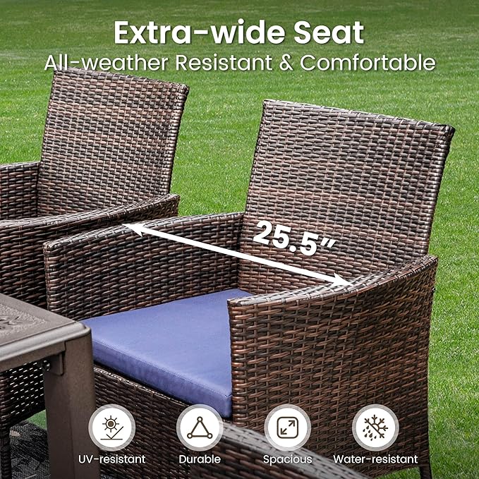 PHI VILLA 7 Pieces Outdoor Dining Set for 6, Expandable Rectangular Metal Table & Wicker Chairs with Cushions, Large Furniture Set for Patio, Deck, Yard, Porch