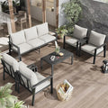 7 Seats Patio Conversation Set, Aluminum Outdoor Furniture Set Sectional Sofa with Upgrade Cushion and Coffee Table for Balcony, Porch,Garden,Backyard