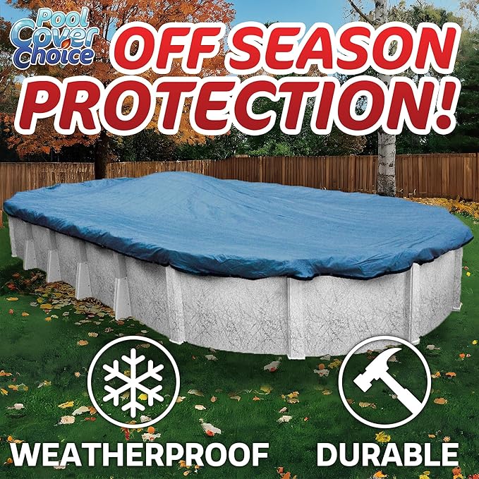 Winter Swimming Pool Cover for 12 ft x 24 ft Aboveground Oval Pool Size, Top Choice Series, Solid Material, Color - Platinum Gray, Pool Cover Choice 301224-4CHOICE