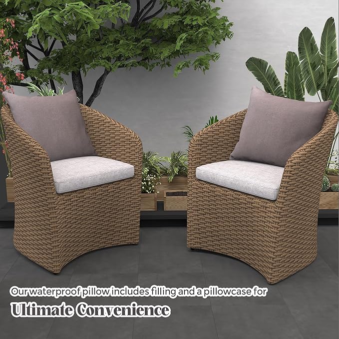 WOLKI Waterproof Outdoor Pillows 20x20 Feather and Down Filled Throw Pillow for Patio Furniture, Outside Decorative Pillow Set of 2, Grey