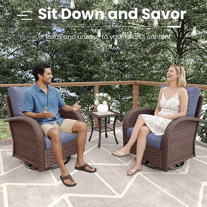 6 Pieces Patio Furniture Sets, Wicker Rattan High Back Outdoor Swivel Rocking Chairs Set with 3-Seat Couch, Ottomans and Side Table
