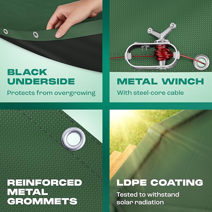 Yankee Emerald Series Pool Covers for Above Ground Pools | Oval 16x32 ft Swimming Pool Cover w/Steel-Core Cable, Winch for Winterization | 9 mil Medium-Thickness for Off-Season, On-Season Protection