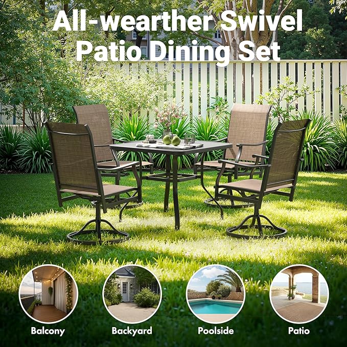Soohow Outdoor Dining Chairs Set of 4, 360°Swivel Patio Dining Chair with Textilene Fabric, Outdoor Metal Armchair All Weather Resistant, Ergonomic Comfort, Perfect for Patio, Backyard, Balcony