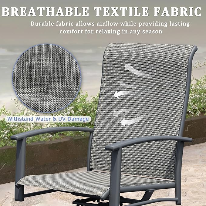 Outdoor Patio Swivel Dining Chairs Set of 6, All-Weather Swivel Rocker Chairs with Textilene High Back and Black Rust-Proof Metal Frame, Perfect for Patio, Lawn, Garden, or Backyard, Grey