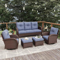 6 Pieces Patio Furniture Sets, Wicker Rattan High Back Outdoor Swivel Rocking Chairs Set with 3-Seat Couch, Ottomans and Side Table