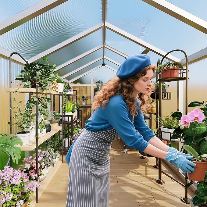 8×10 FT Greenhouse, Large Walk in Greenhouses for Outdoors and Garden Planting, Polycarbonate Greenhouse with Enhanced Aluminum Frame, Green Houses with Quick Setup Structure and Roof Vent, Silver