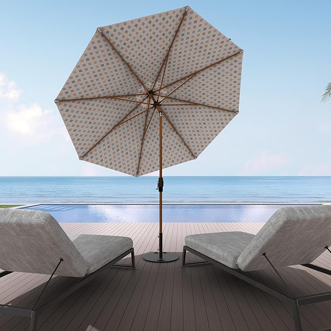 Midtown Umbrellas Sunbrella Umbrella Large Patio Umbrella 2-10 Feet Infused Gem Fabric, Auto-Tilt Aluminum Frame Backyard Umbrella, Deck Umbrella, Garden Umbrella & Porch Umbrella - Wooden Pole