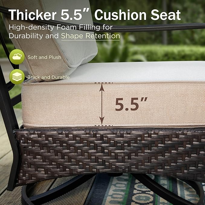 PHI VILLA Extra Large Outdoor Modern Patio Furniture Set, Upgraded Wicker&Metal Patio Furniture Conversation Set with Waterproof Thick Cushions for Porch, Poolside, Deck, and Yard(7 Pieces,Beige)