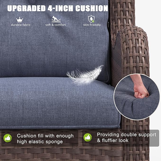 LayinSun 7 Pieces Outdoor Patio Furniture Set with Fire Pit Table, Rattan Wicker Sectional Chairs Sets with Ottomans, Single Chairs and Coffee Table