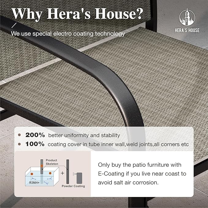 HERA'S HOUSE Patio Dining Chairs Set of 6, 36" Textilene Fabric Outdoor Chair with Wrought Iron Metal Frame Support 350lbs for Lawn Garden Backyard, Brown