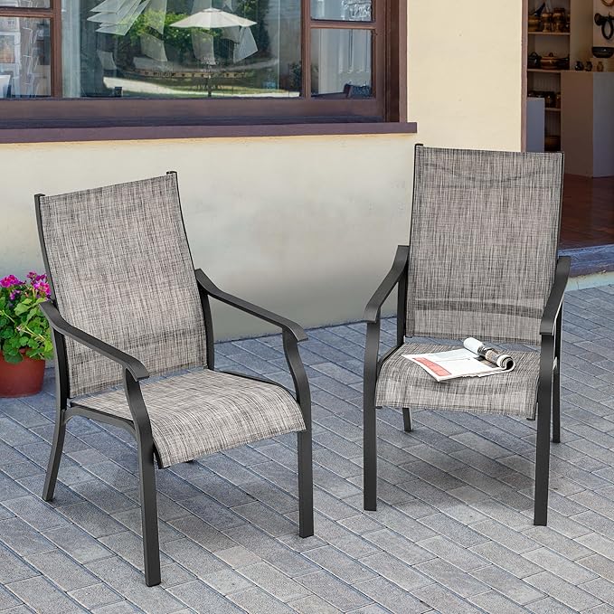 NUU GARDEN Outdoor Dining Chair Set of 2, Breathable Textilene Fabric and Aluminum Frame with Backrest and Armrests, Quick-Dry and Rust-Resistant, Patio Chairs for Lawn, Garden, Grayish Brown