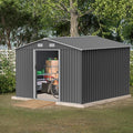 10X8 FT Outdoor Storage Shed W/Lockable Sliding Doors,Metal Shed W/Sloped Roof & Air Vents,All Weather Garden Tool House for Backyard Patio Lawn,Gray
