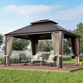 GREEN PARTY 12 X 14ft Hardtop Gazebo with Nettings and Curtains, Heavy Duty Double Roof Galvanized Steel, Outdoor Aluminum Gazebos Pergolas for Patios, Backyard, Deck, Garden, Lawns