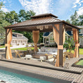 MELLCOM 12'x14' Hardtop Gazebo, Metal Double Roof Aluminum Gazebos with Curtain and Netting,Brown Permanent Galvanized Steel Pavilion for Patio, Lawn & Deck