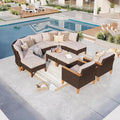 GREEN PARTY 11 Pieces Wicker Patio Furniture Set, All-Weather Outdoor Rattan Half-Moon Curved Patio Sectional Sofa Conversation Set 11 Seats for Garden, Backyard, 2 x Ottomans