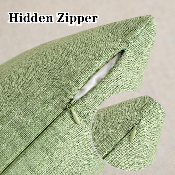 Kevin Textile Pack of 2 Outdoor Waterproof Pillow Covers Decorative Farmhouse Throw Pillow Covers Spring Checkered Couch Pillow Covers Spring for Patio Tent Bed Sofa Living Room 24x24 Inch Sage Green
