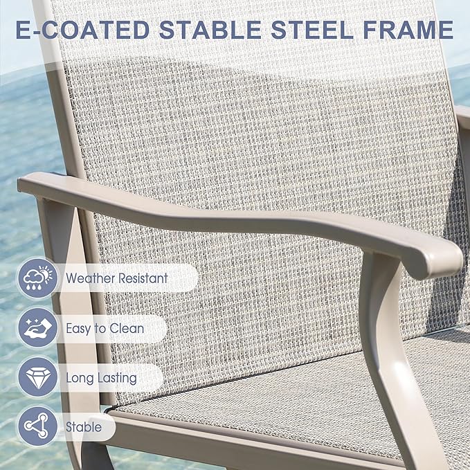 VICLLAX 7 Pieces Outdoor Dining Set, Patio Furniture Set of 6 Patio Swivel Dining Chairs and 50" Patio Round Table, Sandshell Chairs & Sandshell Tabletop
