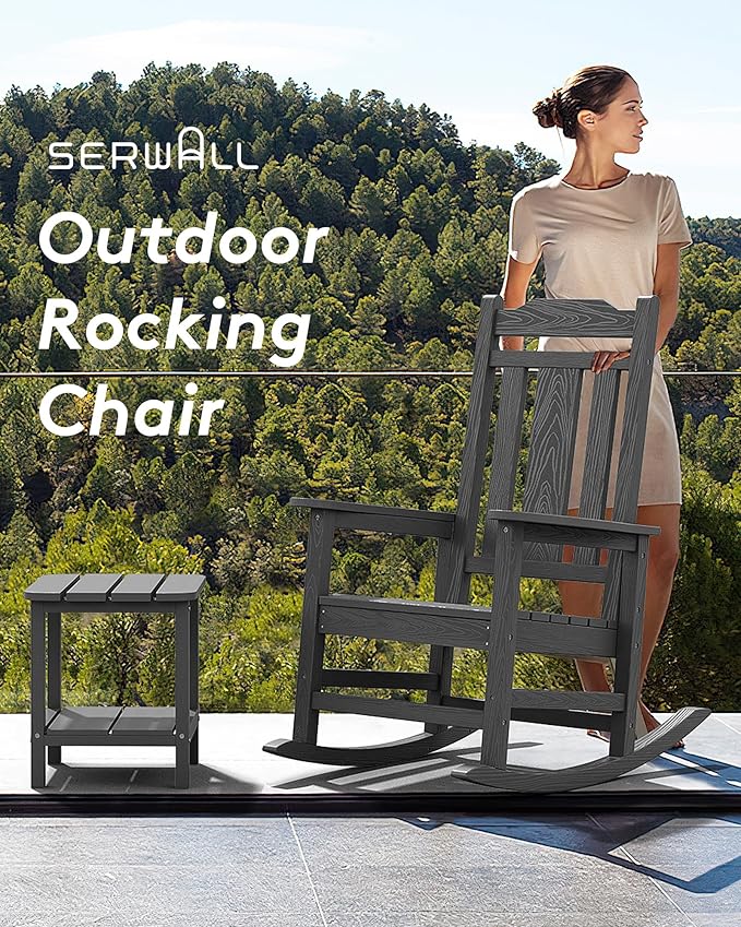SERWALL Oversized Rocking Chair Set of 4 Outdoor, HDPE Outdoor Rocking Chair Set of 4, Grey