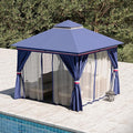 Outdoor Patio Gazebo 8FT, Heavy Duty Party Tent & Shelter with 2-Tier Roof and Expansion Bolts, Mosquito Nettings and Privacy Screens for Backyard, Garden, Poolside, Classic Blue