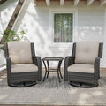 3 Pieces Outdoor Furniture Set - Patio Wicker Swivel Rocker Chair Set of 2 and 1 Side Table, Beige, Mixed Brown Rattan, Suitable for Porch, Yard