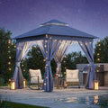 LAUSAINT HOME Outdoor Patio Gazebo 8'x8' with Expansion Bolts, Heavy Duty Gazebos Shelter Party Tent with Double Roofs, Mosquito Nettings and Privacy Screens for Backyard, Garden, Lawn, Navy Blue