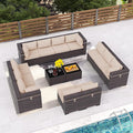 Outdoor Patio Furniture Set, 14 Pieces Outdoor Furniture All Weather Patio Sectional Sofa PE Wicker Modular Conversation Sets with Coffee Table,12 Chairs & Seat Clips(Sand)