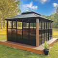 PURPLE LEAF 12' X 14' Sunroom Patio Hardtop Gazebo Double Top Galvanized Steel Screen House Aluminum Sun Room Outdoor Solarium for Garden Backyard