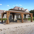 14'x22' Hardtop Gazebo, Outdoor Aluminum Galvanized Steel Wooden Finish Coated Double Roof Canopy with Netting and Curtains for Garden Patio, Backyard, Deck and Lawns.