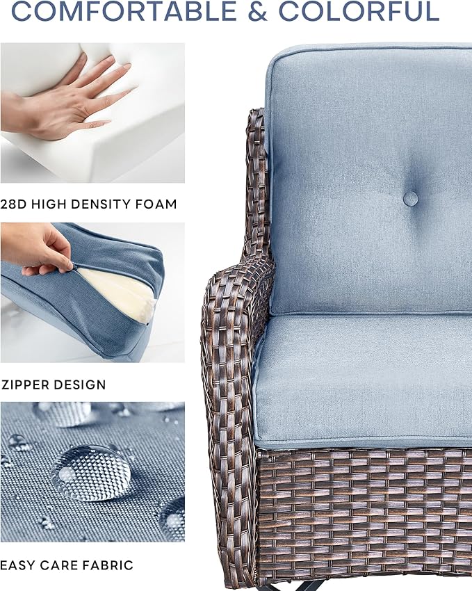 Pop 22x25/22x24 Outdoor Furniture Cushions Set of 6 - Comfortable Patio Chair Cushion for Rattan Wicker Dining Rocking Swivel Chairs Loveseat Couch L-Shape Sectional Sofa - Baby Blue/Button