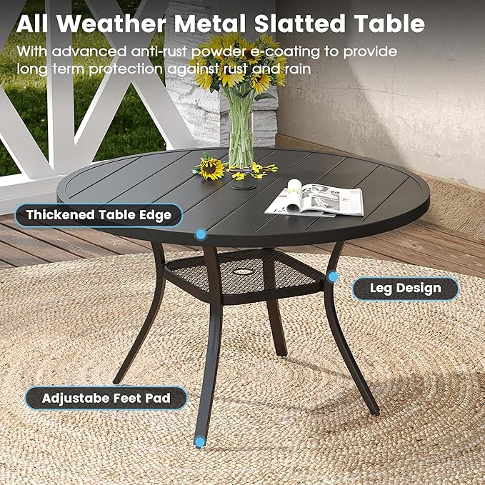 DIFY 5 Pieces Outdoor Patio Dining Set, 4 Blue Textilene Swivel Dining Chairs and 40.6" Black Round Dining Table, Metal Outdoor Table and Chairs