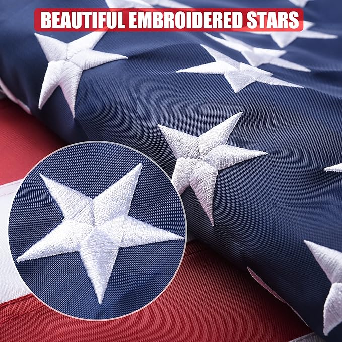 American Flag 10x15 Ft, US Deluxe Embroidered Heavy Duty Polyester Durable Outside Flags with Brass Grommets