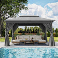 Outdoor Patio Gazebo 10x13FT, Heavy Duty Party Tent & Shelter with 2-Tier Roof and Expansion Bolts, Mosquito Nettings and Privacy Screens for Backyard, Garden, Poolside, Gray