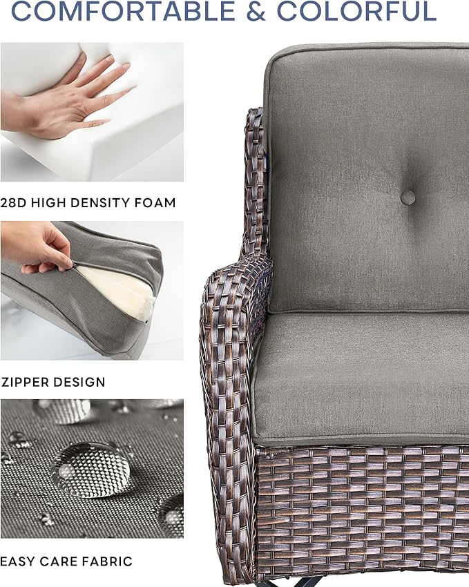 Pop 22x25/22x24 Outdoor Furniture Cushions Set of 6 - Water Repellent High Back Patio Chair Cushion for Wicker Dining Swivel Chairs Loveseat Couch L-Shape Sectional Sofa - Grey/Button