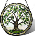 Stained Glass Window Hanging - Brown Tree Trunk Green Leaves Sun Catcher for Door Garden Home Decor Plant Suncatcher Christmas Mother's Day Birthday Gifts for Women Men Mom Nana 9.8 in