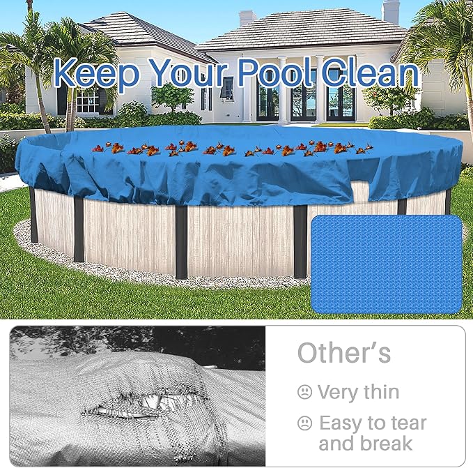ECOOPTS 18 ft Round Pool Cover for Above Ground Pools, Blue Swimming Pool Cover Protector Winter Safety Cover