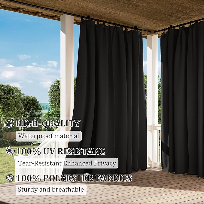 Gazebo Universal Replacement Privacy Curtain,12'×12' Gazebo Outdoor Waterproof Curtains, 4-Panels Sidewall Curtains with Double Zipper for Patio Canopy, Garden and Backyard (Curtain Only)
