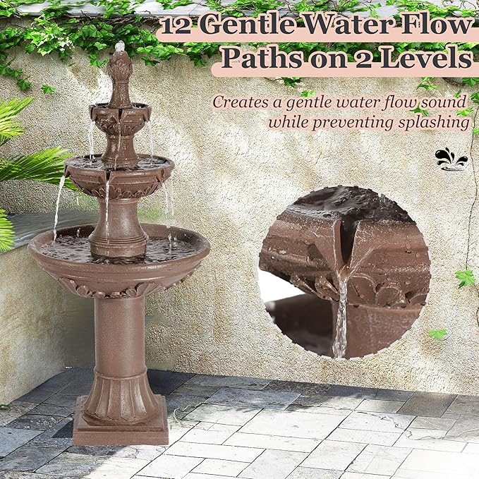 MAGIC UNION Outdoor Garden Water Fountains, 48.4''H Italian Style Fountain and Waterfall Outside, 3-Tier Large Bubbler Cascading Indoor Floor Fountain Features with Pump for Home Yard Decor (Brown)
