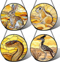 Stained Glass Window Hanging 4 Pcs Set Animals Large 15" - Desert Landscape Yellow Suncatcher Door Garden Sun Catcher Decor Birthday Christmas for Mom Woman Nana Men