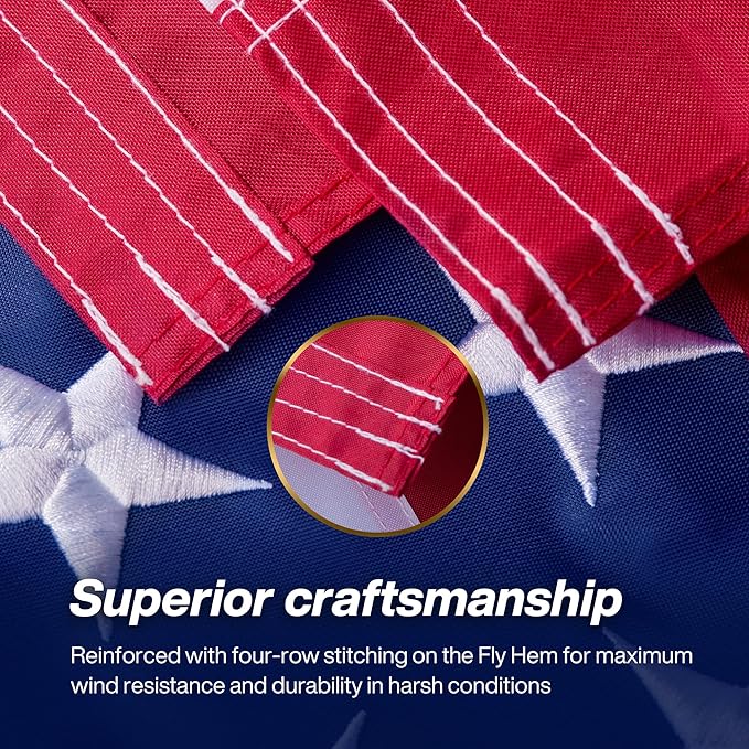 American Flag 10x15 ft Outdoor Long Lasting US Flag, Heavy Duty Polyester, Embroidered Stars, Sewn Stripes, Brass Grommets, UV Protection Perfect for Outdoors! USA Flag