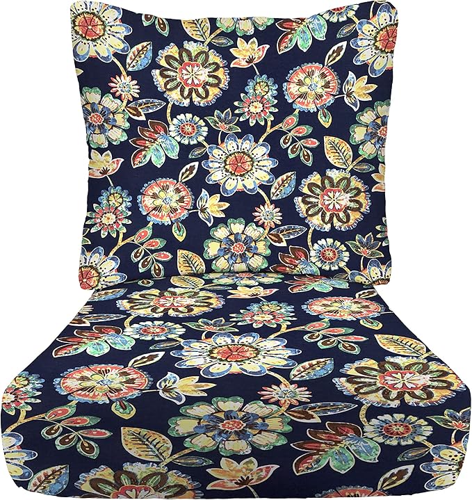 RSH DECOR: Deep Seating Cushion with Pillow Back | 25” x 25” Seat | Water and Fade-Resistant Spun Fabric | Outdoor Chair Cushion Set for Patio Furniture | Daelyn Navy
