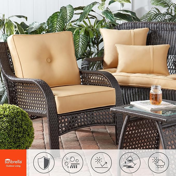 Sunbrella 21'' x 14'' Rectangle Outdoor Throw Pillow with Removable Cover (Set of 2), Canvas Wheat