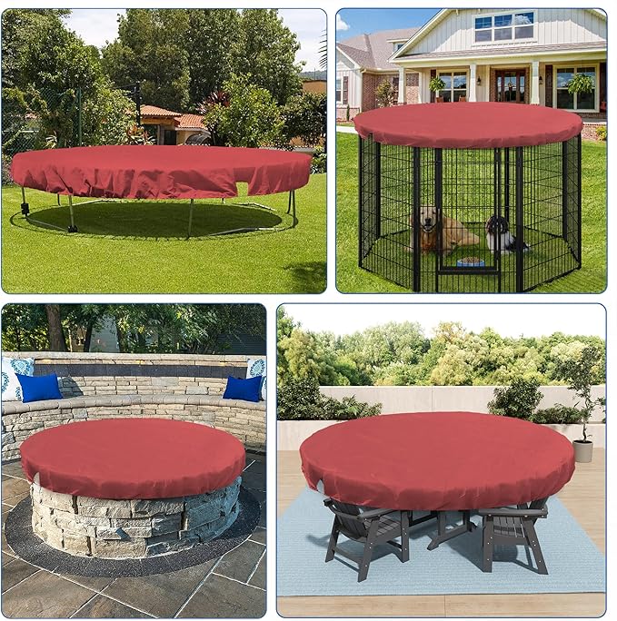 ECOOPTS 11 ft Round Pool Cover for Above Ground Pools, Swimming Pool Cover Protector Winter Safety Cover (Red)